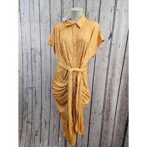 NEW NWT Nina Parker 1X Plus Size MACYS Golden Leaf Shirt Dress Midi Belted Drape